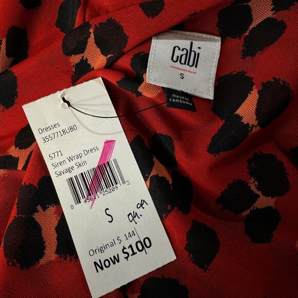 Cabi Outlet Small Siren Midi Wrap Dress Leopard Print V-Neck Stretch Long Sleeve - Picture 8 of 10